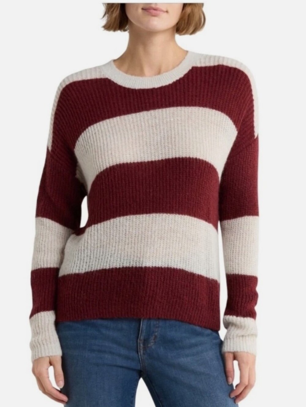 Madewell Rosario Rugby Stripe Alpaca Blend Sweater In Burgundy Size Large